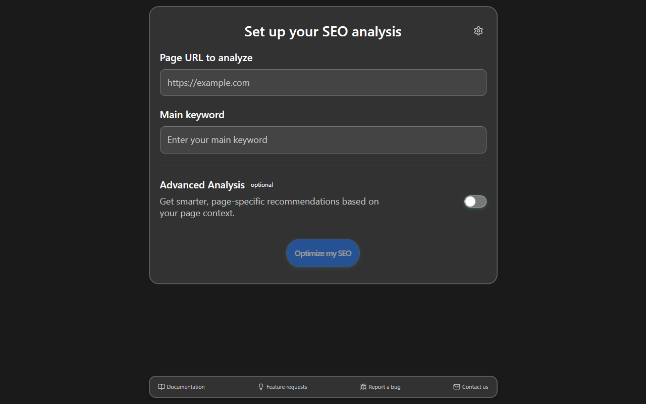 AI SEO Copilot Chrome extension free on-page SEO audit tool setup screen