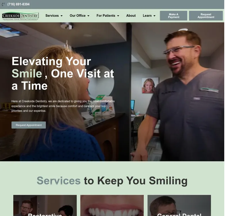 Creekside Dentistry & Implantology website screenshot