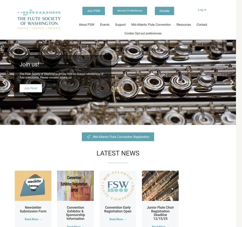 Flute Society of Washington website screenshot